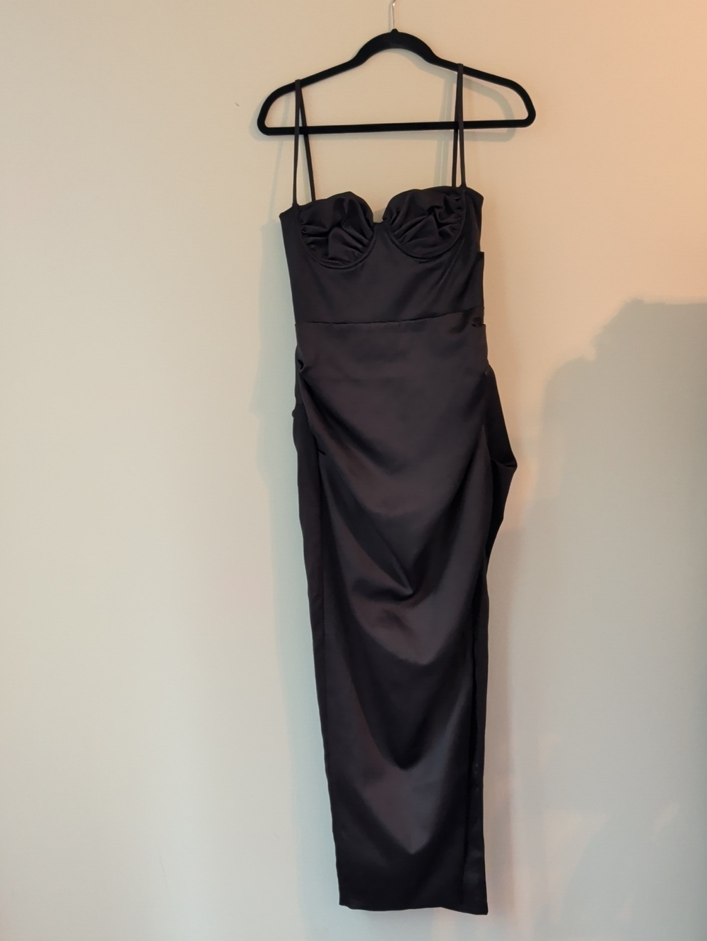 House of CB Black Satin Bustier Midi Dress